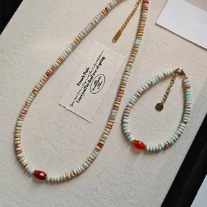 Bohemian freshwater pearl and natural stone jewelry set with golden adjustable lobster clasp