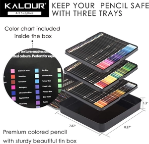 Professional 72-color watercolor pencil set in a durable three-layer tin box organizer