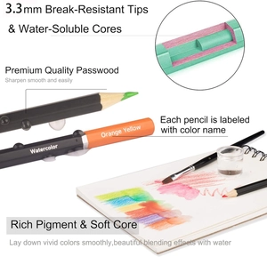Close-up of 3.3mm break-resistant water-soluble cores and premium quality watercolor pencils.