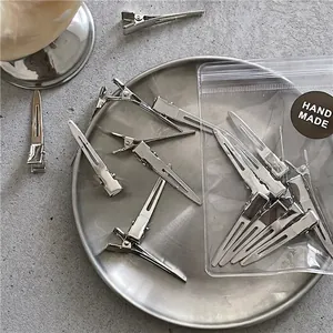 Silver Metal Makeup Positioning Duckbill Clips Non-marking Hair Clips Minimalist Alloy Hair Pins For Women Styling Accessories