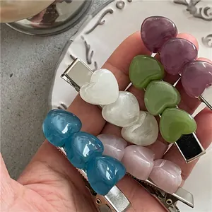 Ins Style Marble Texture Heart Hair Clips For Women Sweet Resin Duckbill Clips Fashion Side Bangs Hair Accessories