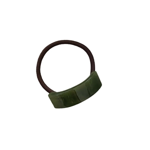 Minimalist green marble pattern acetate hair tie with handmade engraved arc charm