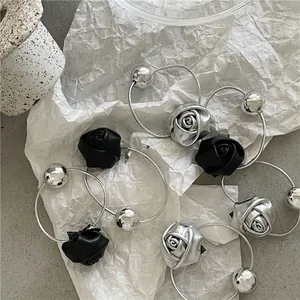 Women PU Leather Rose Mirror Metal Ball Hair Tie Geometric Elastic Scrunchie Korean Minimalist Hair Rope Fashion Accessory