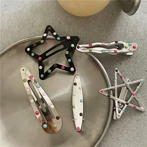Fermagli per capelli in metallo a pois colorati a forma di stella e goccia d'acqua