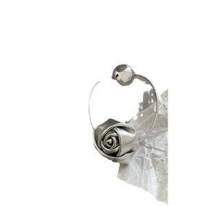 Silver mirror metal ball hair tie with minimalist polished beads and a 3D rose detail