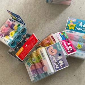 Colorful high-elastic baby hair ties set in macaron colors with cartoon packaging