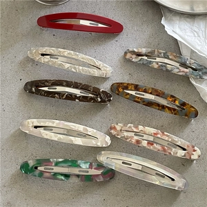 Elegant acetate oval BB hair clip set with marble and tortoiseshell patterns