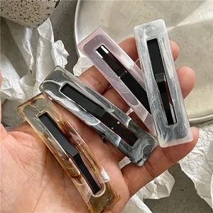 Geometric Hollow Rectangle Marble Texture Hair Clips For Women Korean Style Plastic Hair Accessories Daily Styling Grip