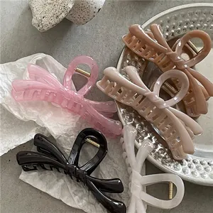 Elegant Jelly Texture Bowknot Hair Claw Clip For Women Fashionable Large Plastic Butterfly Hairpin Daily Hair Accessories