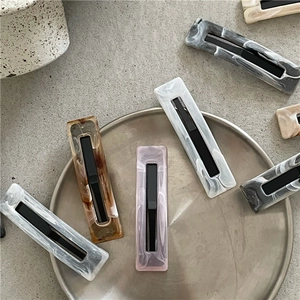 Rectangular marble texture acetate hair clips set in white amber and lavender tones