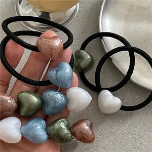 Korean Style Resin Alloy Heart Hair Clip And Elastic Hair Tie For Women Cute Colorful Heart Hair Accessories For Daily Styling
