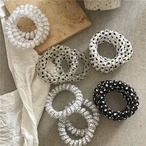 Fashionable Polka Dot Telephone Wire Hair Ring Traceless Plastic Spiral Hair Ties Sweet Butterfly Print Scrunchies For Women Daily