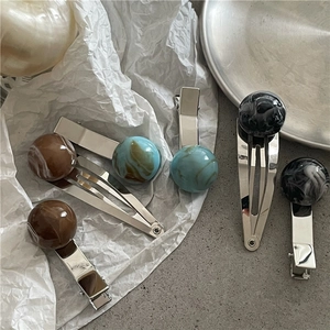 Minimalist marble pattern bead hair clips with metallic geometric BB clips and duckbill clips