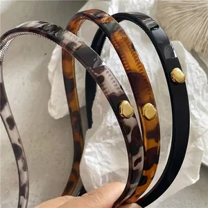 Vintage Leopard Print Plastic Headband With Gold Alloy Beads Retro Non-Slip Hair Band Fashion Hair Accessories For Women