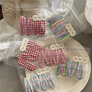 Pinces à Cheveux BB Goutte d'Eau à Carreaux pour Femmes Filles Style Preppy Pinces à Pression en Métal Recouvertes de Tissu