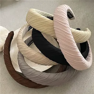 Lot de 5 serre-têtes rembourrés en tissu plissé beige, rose, noir, gris et marron café