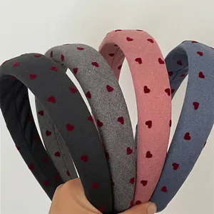 Sweet red heart print sponge headband set in black, grey, pink and blue fabric