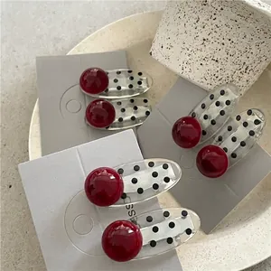 Süße Rote Künstliche Perlenimitat Haarklammern Niedlich Schwarz Gepunktet Oval Acryl Entenschnabel Clips Dekoratives Haar Zubehör Für Damen