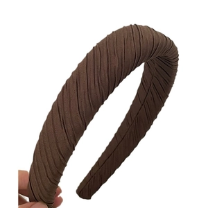 Serre-tête en tissu plissé marron foncé avec éponge pour effet de volume capillaire