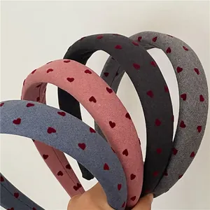 Sweet Girl Heart Print Fabric Headband Fashion Thickened Sponge Padded Hairband For Women Korean Style Hair Accessories