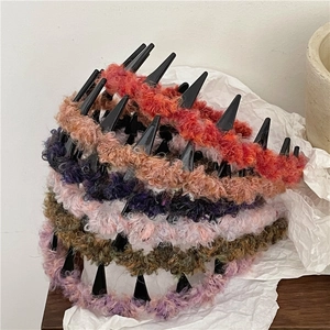 Colorful plush headband with non-slip teeth for women in various warm autumn colors