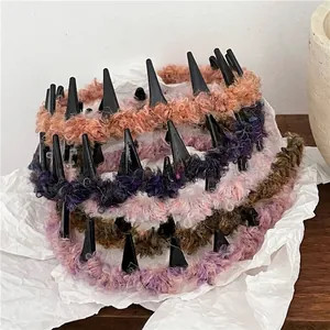 Women Plush Spike Headband Non-slip Padded Hairband Punk Style Cute Furry Headwear For Washing Face Hair Accessories