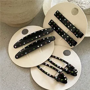 Cute Alloy Polka Dot Hair Clip Set Black Duckbill Clips With Colorful Dots Korean Style Sweet Hair Accessories For Women