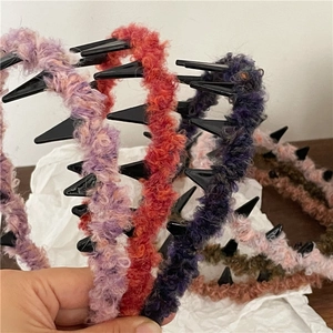 Colorful plush knitted headband with punk style spikes for fashion hair styling