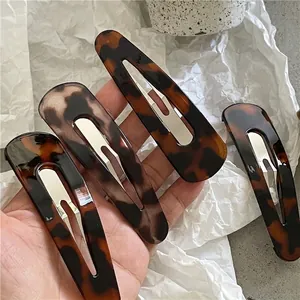 Retro Leopard Print Plastic Teardrop BB Hair Clip For Women Korean Fashion Elegant Acetate Look Side Fringe Clip Hair Accessory