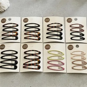 Leopard print and solid color teardrop snap hair clips set on cards for girls