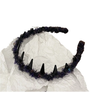 Gothic style purple plush headband with black spikes and anti-slip teeth for women