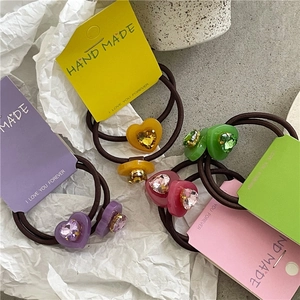 Chouchous Coeur Colorés Avec Strass Gelée Acrylique Supports de Queue de Cheval Élastiques Style Coréen pour Filles Femmes