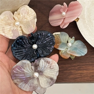 Elegant Moth Orchid Acetate Hair Clip With Faux Artificial Pearl Floral Duckbill Clip Sweet Korean Style Hair Accessories For Women