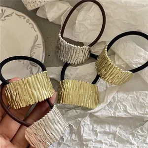 Vintage Luxury Alloy Wrinkle Metallic Hair Tie Gold Silver Ponytail Holder For Women Elegant Hair Accessories Jewelry