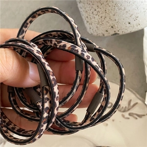 High-elastic leopard print hair ties with matte grey connectors for daily ponytail styling