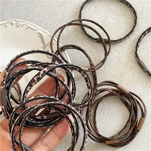 Close-up of leopard print elastic hair ties with durable multi-strand design and sleek fasteners