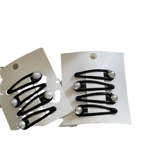 Set of black drip oil waterdrop BB hair clips with silver beads and faux pearls