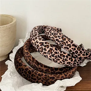 Retro Leopard Print Padded Sponge Headband For Women Vintage Cloth Fabric Thickened Hair Band Fashion Hair Accessories
