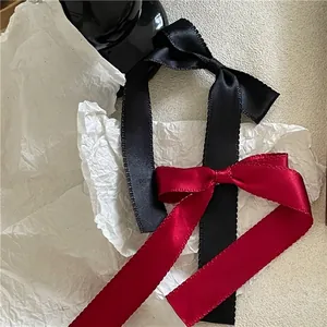 Fairy Style Long Ribbon Bow Hair Clip Satin Fabric Wavy Edge Duckbill Clip For Women Sweet Hair Accessories