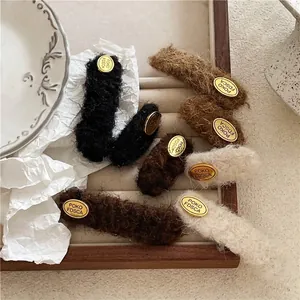 Vintage Artificial Leather Plush Hair Clip Retro Geometric Rectangle Oval BB Clip Duckbill Clip For Women Autumn Winter Side Clip