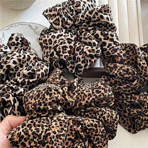 Oversized Leopard Print Hair Scrunchies For Women Fabric Elastic Ponytail Holder Fashion Hair Ties Accessories