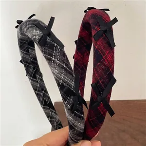 Women Plaid Padded Headband With Bowknot Fabric Rhombus Hair Band Korean Fashion Autumn Winter Padded Hair Hoop Accessory