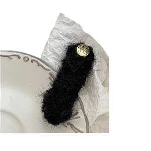 Retro black plush geometric rectangular hair clip with gold metal buckle decoration