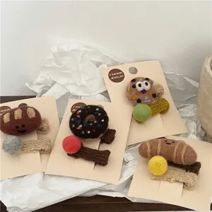 Cute felt hair clips set featuring handmade cartoon bread, donut, and cookie food designs