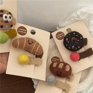 Cute wool felt cartoon bread and biscuit hair clips set for girls and kids