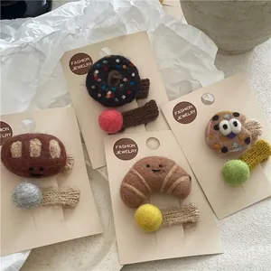 Cute Handmade Wool Felt Bread Shaped Hair Clips Cartoon Croissant Donut Food Pattern Hairpins For Women Kids Hair Accessories