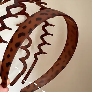 Macro detail of matte leopard print hair bands with inner teeth for secure hair styling