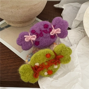 Handmade wool felt candy hair ties with embroidery and cute bows for girls