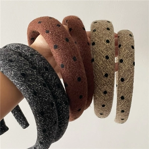 Thick wool polka dot headband set for women in charcoal, burgundy, and beige colors
