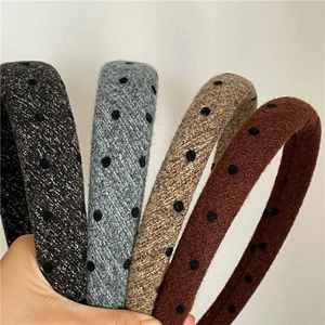 Thick wool padded headband set with polka dots in grey, blue, oat and brown